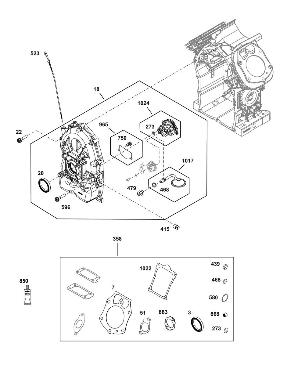 Crankcase Cover/Sump Group Diagram and Parts List for 61G277-0034-J1  Briggs and Stratton Engine
